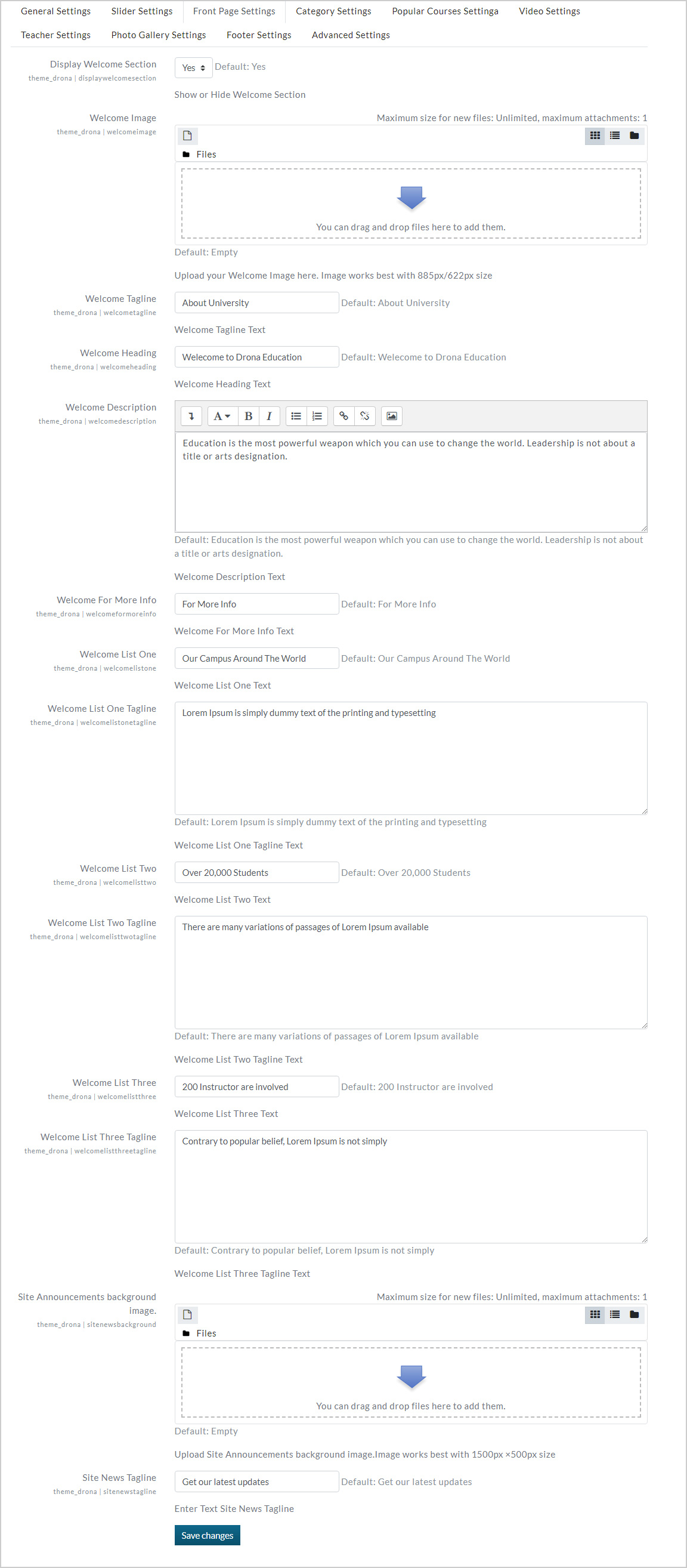 frontpage-settings