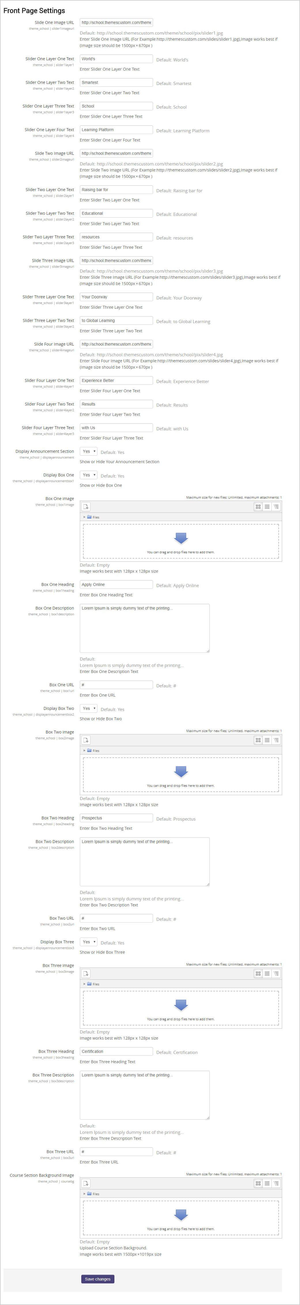 frontpage-settings
