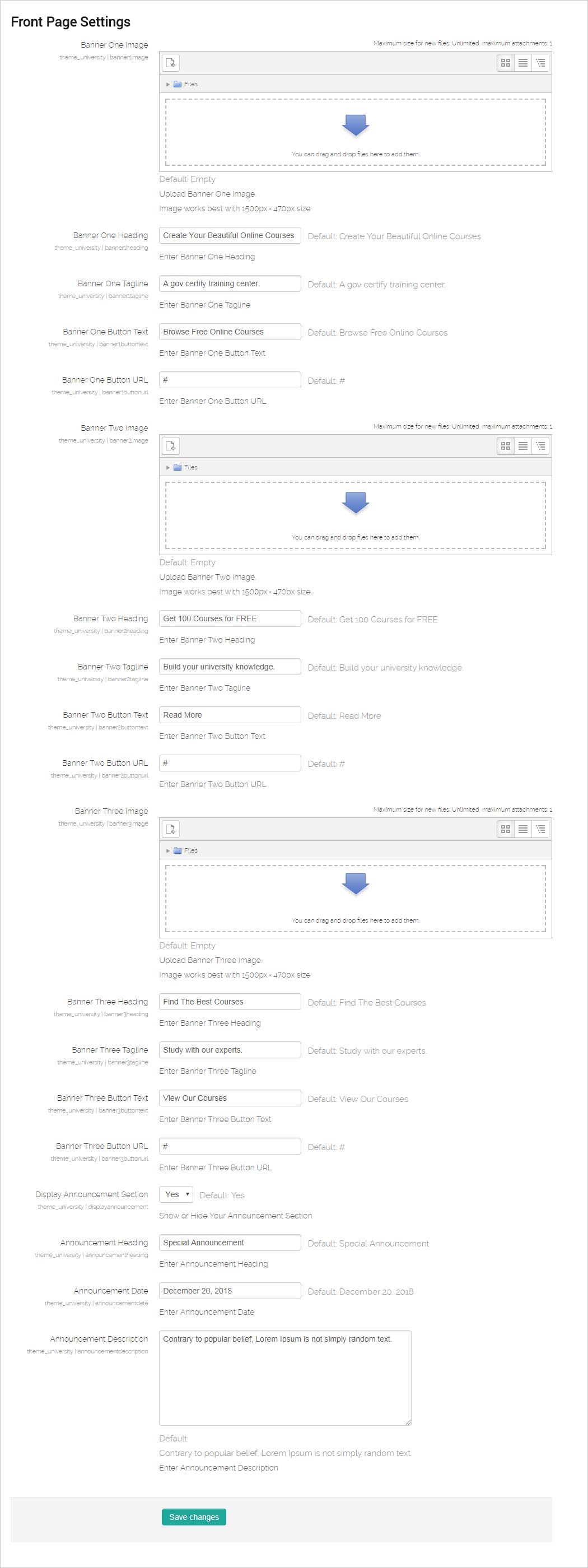 Frontpage-settings